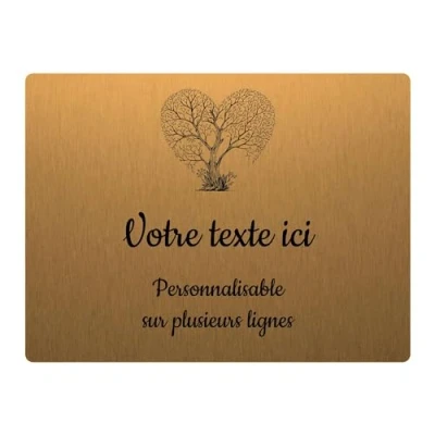 Imagen de Placa grabada funeraria, diseño de árbol cosa, autoadhesiva, 20 x 15 cm, personalizada, 1 a 3 líneas, oro cepillado