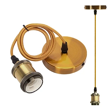 Imagen de Aigostar Portalámpara de Metal para Colgar Lámparas,Vintage Retro Lámpara Colgante E27 con Cable,Péndulo 100 cm,Ideal iluminación Techo,Bronce