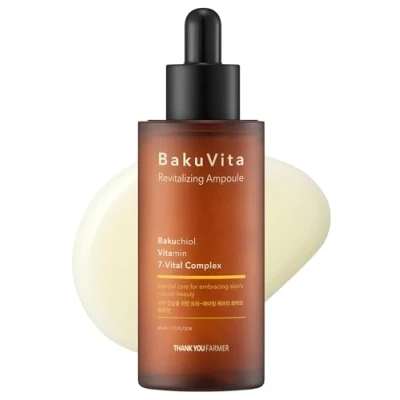 Imagen de THANKYOU FARMER BakuVita Revitalizing Ampoule 50ml suero alternativo al retinol Bakuchiol, coreano de vitamina C + E, cuidado poros, firmeza, vegano