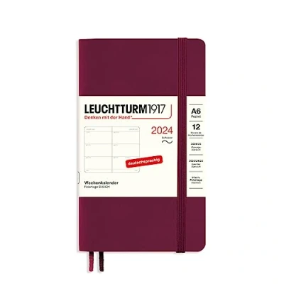 Imagen de LEUCHTTURM1917 367673 Agenda semanal de bolsillo (A6) 2024, tapa blanda, color rojo, alemán, 12 meses