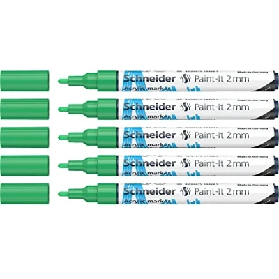 Imagen de Schneider Paint It 120104 Rotuladores acrílicos (punta redonda de 2 mm, 5 unidades), color verde