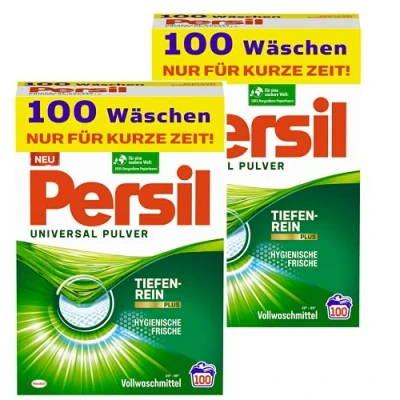 Imagen de Persil detergente universal en polvo 200 (2 x 100) cargas de lavado, con tecnología limpieza profunda Plus combate las manchas más resistentes para una pureza radiante.