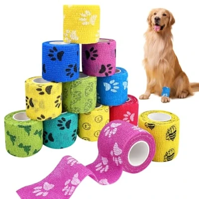 Imagen de Lixiluxia 12 Rollos Venda Cohesiva, Vendas Autoadhesivas, Adhesiva Deportiva Tape, Cinta de Mascotas, Vendaje Autoadhesivo, Vendajes Elástica para Muñecas, Tobillo, Perros, Gato, Caballos, 5cm x 4,5m