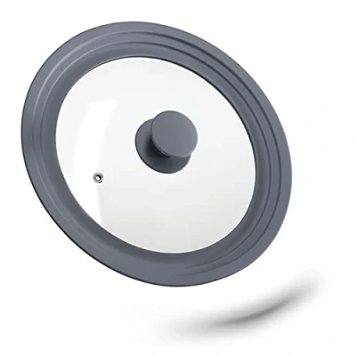 Imagen de Relaxdays 10027987_111 Tapa Sartén Universal, Tapadera Olla, Salida de Vapor, Cristal y Silicona, Práctica, 1 Ud, Ø 20 24 cm, Gris