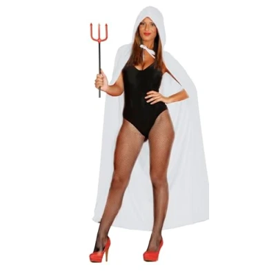 Imagen de Fiestas GUIRCA Capa con Capucha de Terciopelo (130 cm) Accesorio Disfraz para Halloween y Diablos Demonios Ideal Adulto Unisex Blanco