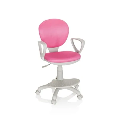 Imagen de hjh OFFICE 671012 Silla de Escritorio para niños Kid Colour G1 Tela Rosa/Gris, giratoria con apoyabrazos y reposapies