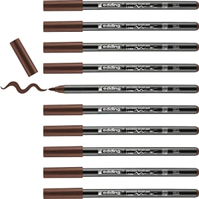 Imagen de edding 4200 rotulador con punta de pincel para porcelana marrón 10 rotuladores 1 4 mm pintar y decorar cerámica tinta resistente a la luz lavavajillas, secado rápido