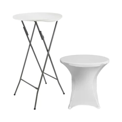 Imagen de 7H SEVEN HOUSE Mesa Alta Plegable Redonda Blanca con Funda 61x105cm 7house