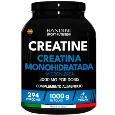 Imagen de Bandini® Creatina Monohidratada en Polvo 1kg/1000g Pura Para mejorar el Rendimiento y la Potencia Muscular A base de Monohidrato Suplemento sin aditivos 100% vegano