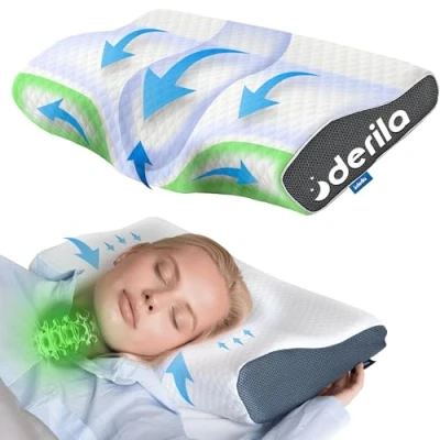 Imagen de Derila Almohada Viscoelástica Ergonómico Memory Foam, Soporte Cervical, Funda Lavable (Paquete de 1) para Personas Que Duermen Lado, Espalda y Boca Abajo