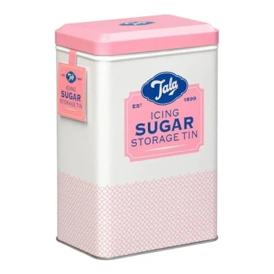 Imagen de Tala Lata de almacenamiento metal rosa y crema con diseño nostálgico Capacidad para una bolsa completa azúcar glaseado Originals