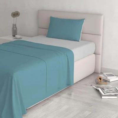 Imagen de Italian Bed Linen Juego de sábanas Color Natural (Hoja Plana 180x300, Plancha instalada 120x200cm+Funda Almohada 52x82cm), Gasolina Petroleo/Verde Botella, 135 x 200 cm