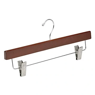 Imagen de COM FORT HOUSE Percha para Falda de Madera con Pinzas Metal Color Nogal Diseño Elegante Gancho Acero Inoxidable Giratorio Pack 25 Unidades 36cm