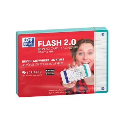 Imagen de Oxford Flash 2.0 80 fichas Bristol Cards A6 (10,5 x 14,8 cm) con líneas de marco verde menta