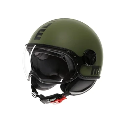 Imagen de MOMODESIGN FGTR Classic E2206 Casco Jet Abierto para Moto y Scooter, Hombre Mujer, Verde Militar Mate/Negro, S