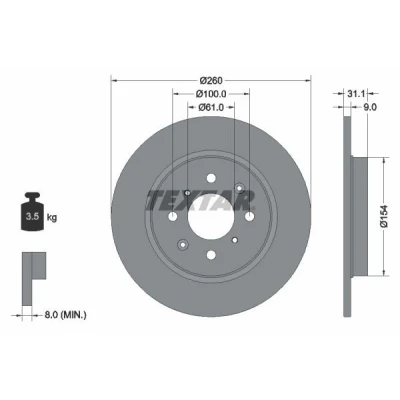 Imagen de TEXTAR PRO 92234203 Disco de freno 260 9 04/08 100 macizo revestido sin perno sujeción rueda, buje rueda HONDA: Jazz 3