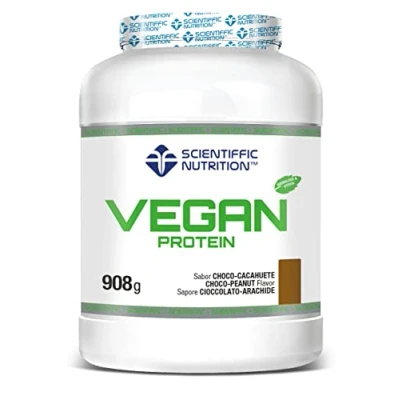 Imagen de Scientiffic Nutrition Vegan Protein, Proteína Vegana 100% Vegetal, Con Greens &amp; Fruits, Sin Azúcares, Aumentar Masa Muscular, Apto para veganos y Vegetarianos 908g, Sabor Chocolate Cacahuete.