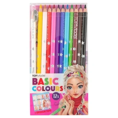 Imagen de Depesche 12216 TOPModel Juego básico de lápices 12 Colores en Estuche, con sacapuntas y Cuaderno, Colorear la Escuela Durante el Tiempo Libre, Multicolor