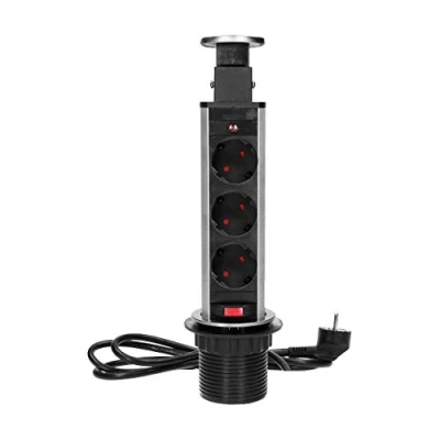 Imagen de ORNO Enchufe para Mueble 3 vías con Cable 1,8m 3680W (Acero Inoxidable INOX)