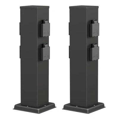 Imagen de ledscom.de 2 Tomas de jardín Columna Polly para Exteriores, IP44, 4 vías, Acero Inoxidable, Negro, Cuadrada, 40 cm