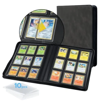 Imagen de Tolesum Toploader Álbum de Tarjetas Coleccionables 216 Toploader, 9 Compartimentos, con 10 Piezas 35PT 7,6 x 10,16 cm, Carpeta para TCG, MTG, Álbumes Comerciales Motif Vague Negro