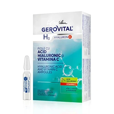 Imagen de Sérum Facial Antiarrugas con Ácido Hialurónico y Vitamina C, Hidratante Intensivo, Efecto Antioxidante, para Pieles Secas, Mixtas, Normales, 10 ampollas x 2ml, Gerovital H3 Hyaluron C