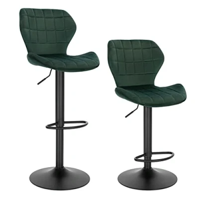 Imagen de WOLTU 2X Taburete de Bar Giratorio 360 Taburetes Altos Terciopelo con Respaldo y Reposapiés Silla Barra Cocina Ajustable en Altura 60 82 cm, Verde Oscuro BH324dgn 2