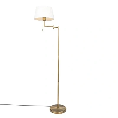 Imagen de Qazqa rústico Lámpara de pie clásica bronce pantalla blanca ajustable LADAS Textil/Acero Alargada Adecuado para LED Max. 1 x 60 Watt