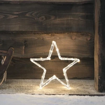 Imagen de Lights4fun Estrella Luminosa 3D de 30 cm en Acrílico con 50 Micro LED Blanco cálido a Pilas Temporizador Decoración Navideña para Interior y Exterior
