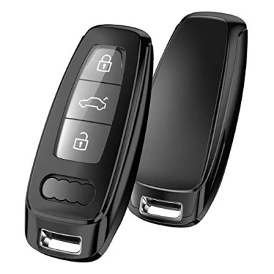 Imagen de OATSBASF funda para llave adecuada Audi, de coche A6L A6 A7 A8 Q7 Q8 E Tron 2019 2020 silicona TPU protectora (negro)