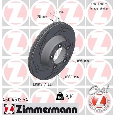 Imagen de ZIMMERMANN Disco de freno PORSCHE: 911 Cabrio, Coupé 330mm 28mm 10/5 5Taladro(s) 130mm ventilación interna, ranurado revestido 460.4512.54