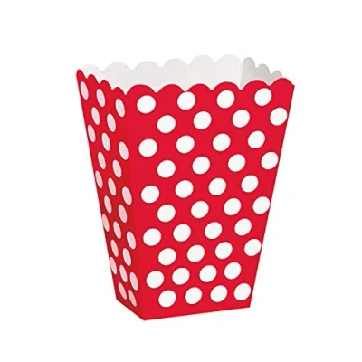 Imagen de Unique suministros para fiestas Paquete de 8 cajas palomitas a lunares, color rojo, (59292)