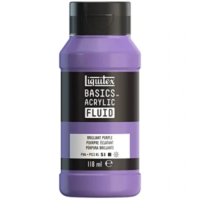 Imagen de Liquitex Basics Fluid Pintura acrílica de consistencia fluida, secado rápido, resistente a la luz, impermeable, acabado satinado permanente, bote 118 ml, púrpura brillante