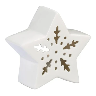 Imagen de Relaxdays Estrella Portavelas de Cerámica, Soporte 1 Vela Té, 11 x 12 5,5 cm, Portacandelitas Decorativo, Blanco, 5.5 cm