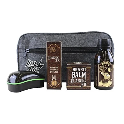 Imagen de HEY JOE Bearded Survival Kit Deluxe Nº 1 de arreglo barbas que incluye: aceite, balsamo, champú, cepillo para barba y neceser regalo