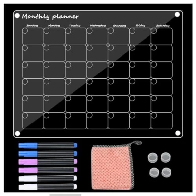 Imagen de XTDMJ Pizarra de calendario para frigorífico, magnético acrílico transparente mensual, tabla magnética Monthly lista tareas