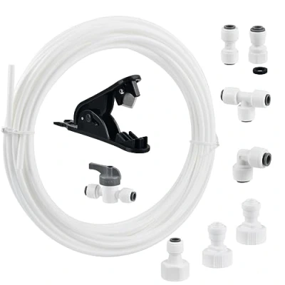 Imagen de Tubo de suministro agua 15 m y kit conectores nevera, conector tubería para refrigerador doble estilo europeo (tubo 1/4 pulgadas)