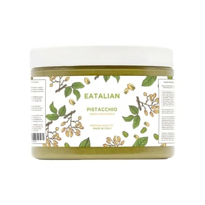 Imagen de EATALIAN by AMZ BETTER Crema de Pistacho, Deliciosa para Untar, Sabor Dulce y Único, Pasta Ideal con Pan, Perfecta Rellenar Pasteles Dulces, 500 gr, Made in Italy
