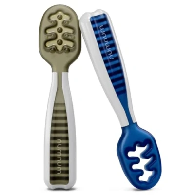 Imagen de NumNum Baby Spoons Set, Essentials Pre Spoon GOOtensils for 6+ Months, First Stage Self Feeding Led Weaning (BLW), Silicone Toddler Utensils, BPA Free, 2 Pack Olive/Newbury Navy