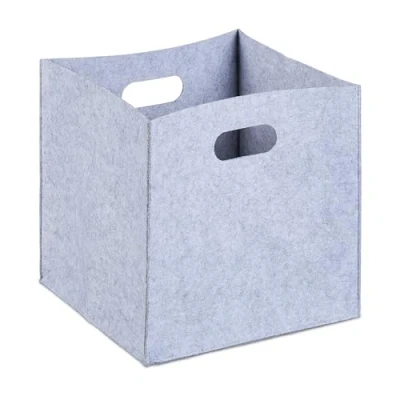 Imagen de 10 Cestas de Almacenaje Cuadradas con Asas, Fieltro, 30x30x30 cm, Gris