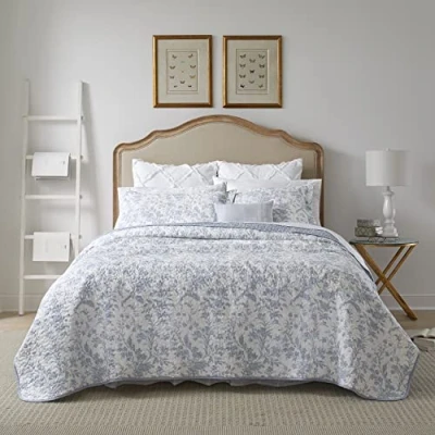 Imagen de Laura Ashley Amberley Soft Chic Juego de edredón 100, Transpirable y Ligero, Ropa Reversible, prelavada para Mayor suavidad, Algodón, SPA Azul, Cama Individual