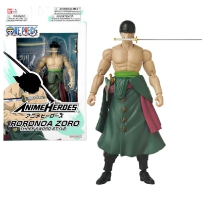 Imagen de Bandai Anime Heroes Action Figure One Piece Roronoa Zoro 17 cm Three Sword Style Licencia Oficial Figura de acción articulada 3 Espadas Juguete para niños a partir 4 años