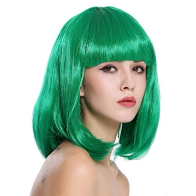 Imagen de WIG ME UP 0073 3 PC18 Peluca Mujer Carnaval Halloween Disco Party Corto Longbob Bob Flequillo Verde
