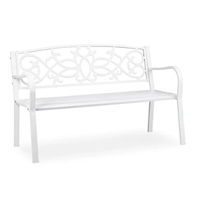 Imagen de Relaxdays Banco Jardín, Nostálgico, 2 Plazas, Resistente a la Intemperie, Hierro Fundido y Acero, 78x124,5x58cm, Blanco