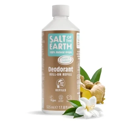 Imagen de Natural Deodorant Roll On Refill by Salt of the Earth, Ginger &amp; Jasmine Vegan, Long Lasting Protection, Leaping Bunny Approved, Made in UK 525ml