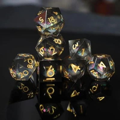 Imagen de Juego de Dados DND Arena Movediza Borde Afilado Resina D&amp;D 7 Piezas para Mazmorras y Dragones Poliédricos Pathfinder RPG MTG con Caja Regalo