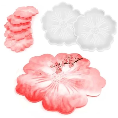 Imagen de Molde de Silicona, 2 Pzs Moldes Silicona Resina Moldes,Resina Epoxi Posavasos Flores,Moldes Epoxi,Moldes Plato,para Bandejas Bricolaje, Platos, Decoraciones Escritorio