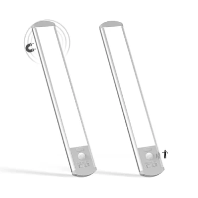 Imagen de LQWELL® Lámpara de Armario con 36 LEDs, Sensor Movimiento Inalámbrico, 24 cm, 1500 mAh, Recargable, Regulable, Para cocina, Armario, Estantería, Dormitorio (Gris, 2 piezas)