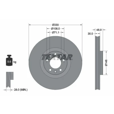 Imagen de TEXTAR PRO 92283403 Disco de freno 330 30 05/08 108 ventilación interna revestido sin perno sujeción rueda, buje rueda