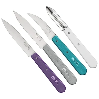 Imagen de OPINEL Essentials Juego de cuchillos cocina, 4 piezas, acero inoxidable, violeta/plata/turquesa/blanco, 19,5 x 2 1 cm, unidades